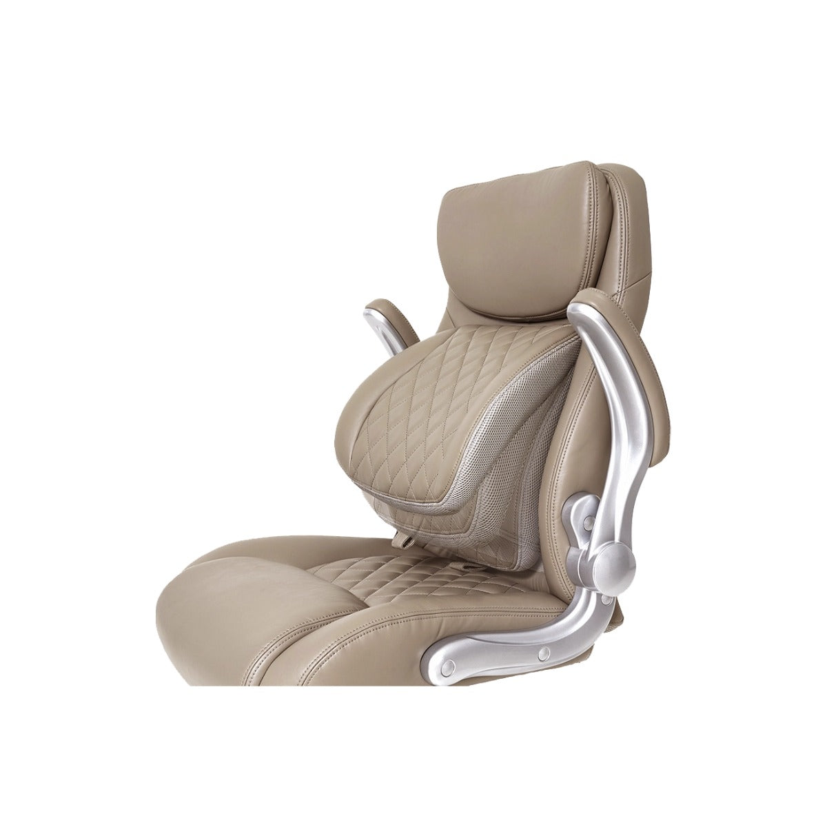 NHO-0004TP,Taupe office chair with quilted design and silver metal frame on a white background