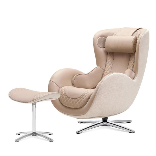 Beige massage chair with ottoman on a white background