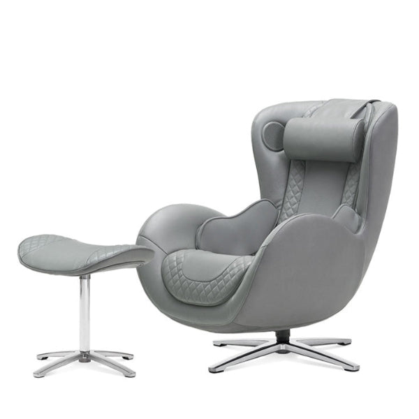 Gray massage chair with ottoman on a white background