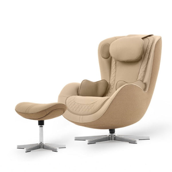 Beige massage chair with ottoman on a white background