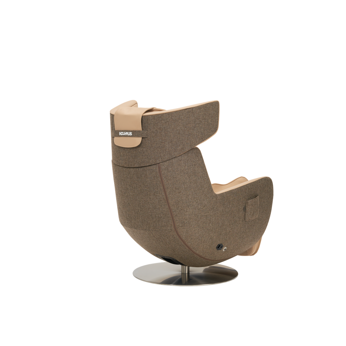 N-0005SD-V2,Mellow Sand egg-shaped chair with a metallic base on a white background
