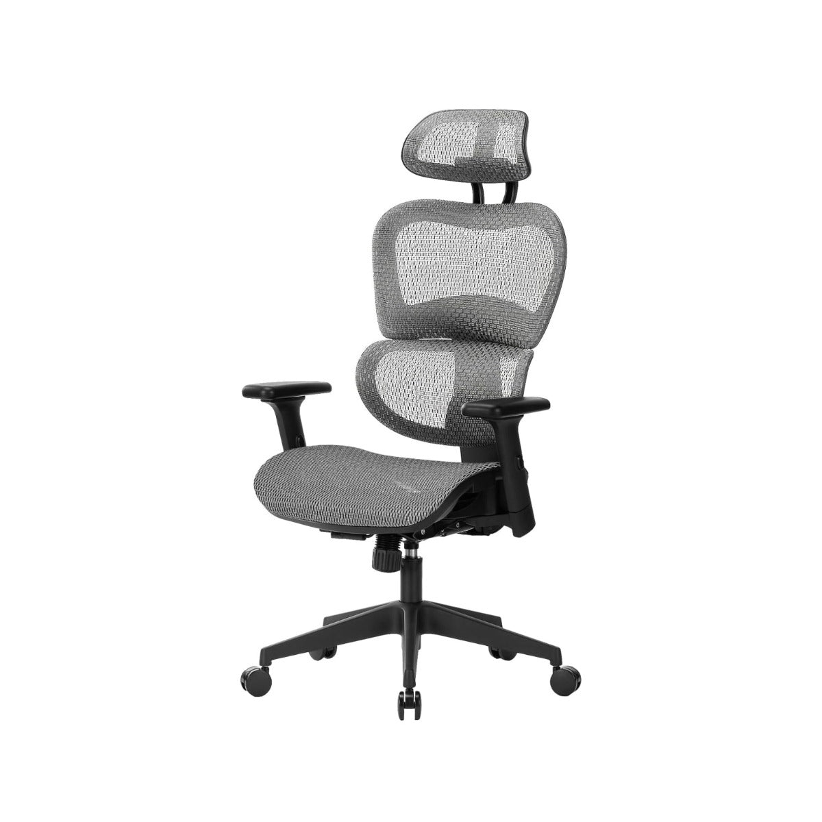 NHO-0001GR-L,Light Grey office chair with mesh design on a white background