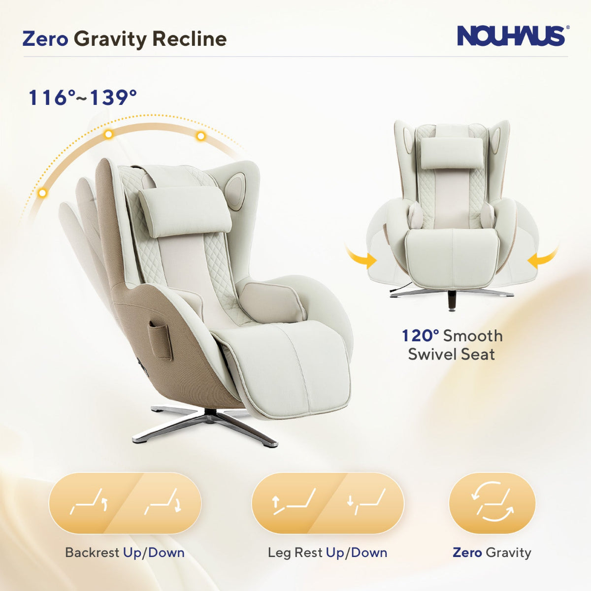 N-0006EW-V2,Zero Gravity recliner chair with features highlighted on a light background