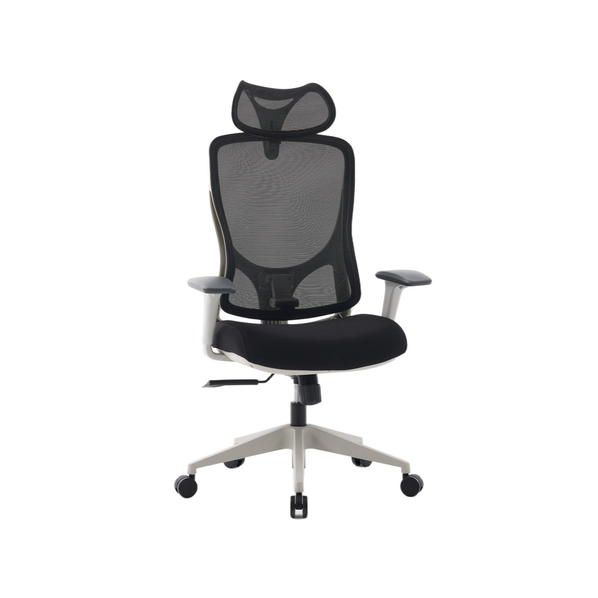 NHO-0026GR,Gray office chair with mesh backrest on a white background