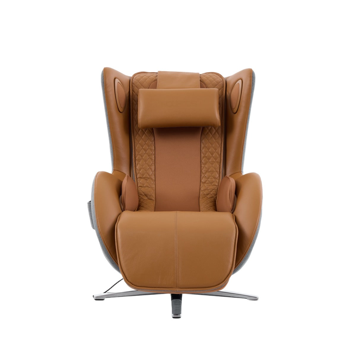N-0006CM-V2,Caramel leather massage chair on a white background