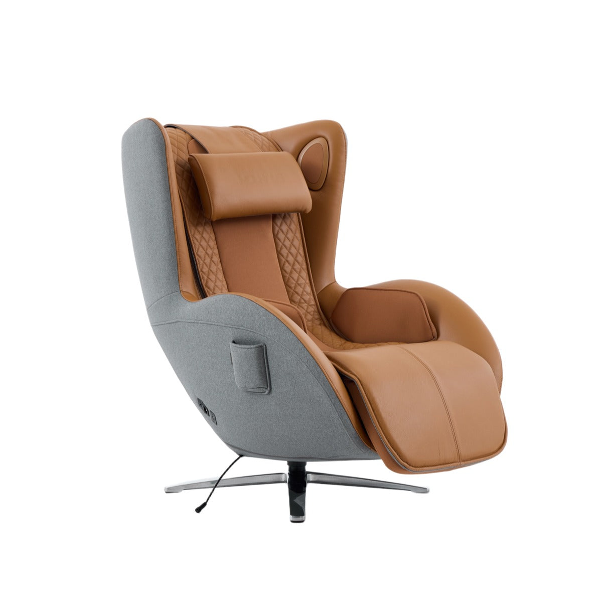 N-0006CM-V2,Modern armchair with gray and brown leather on a white background