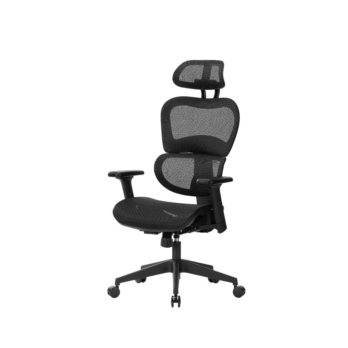 NHO-0001BL-L,Black office chair with headrest on a white background