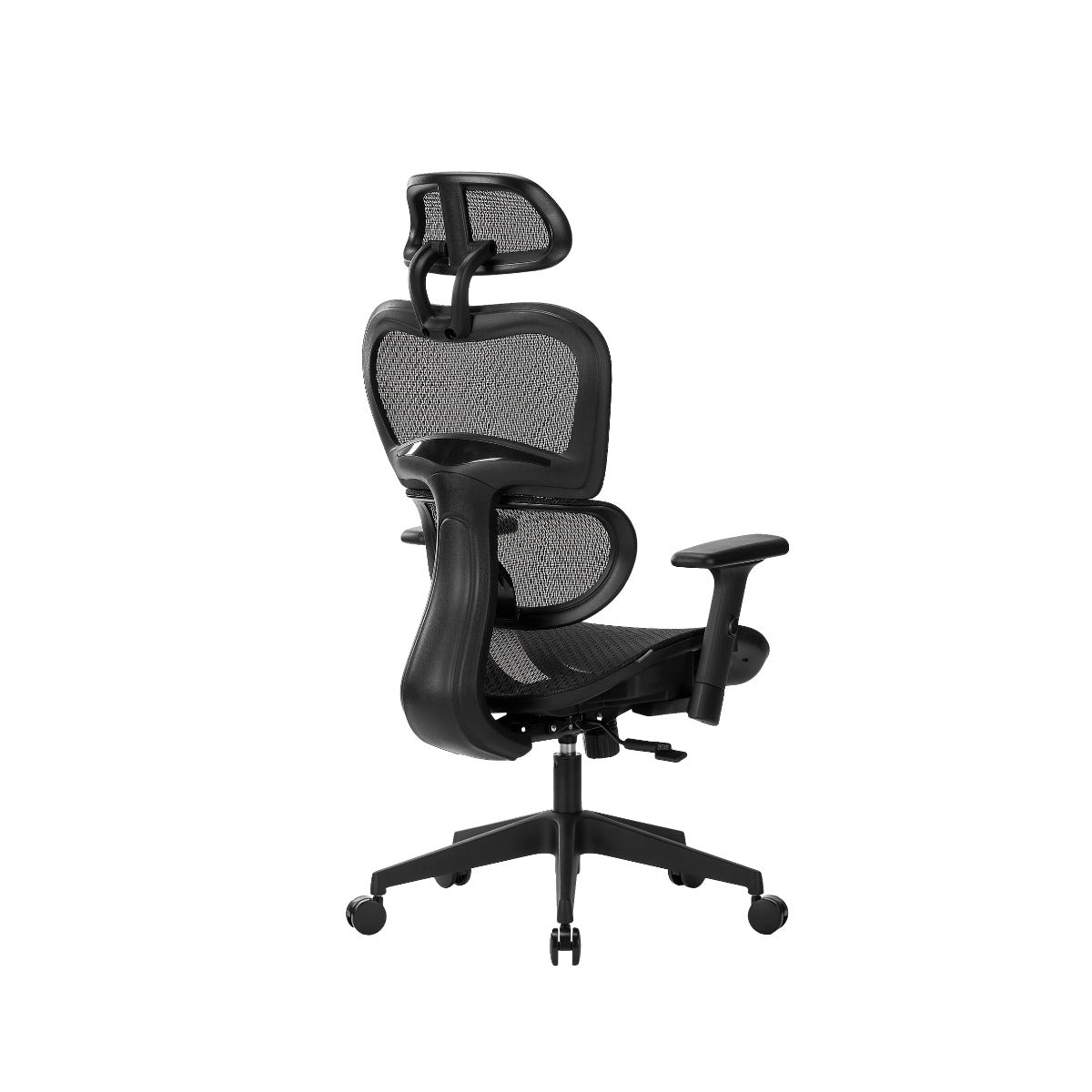 NHO-0001BL-L,Black office chair with headrest on a white background