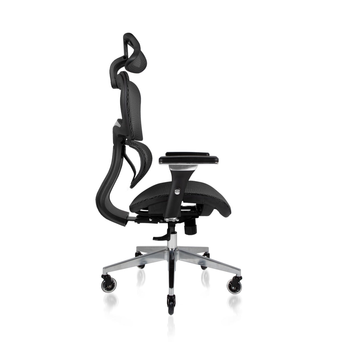 NHO-0001BL-V2, Black ergonomic office chair on a white background