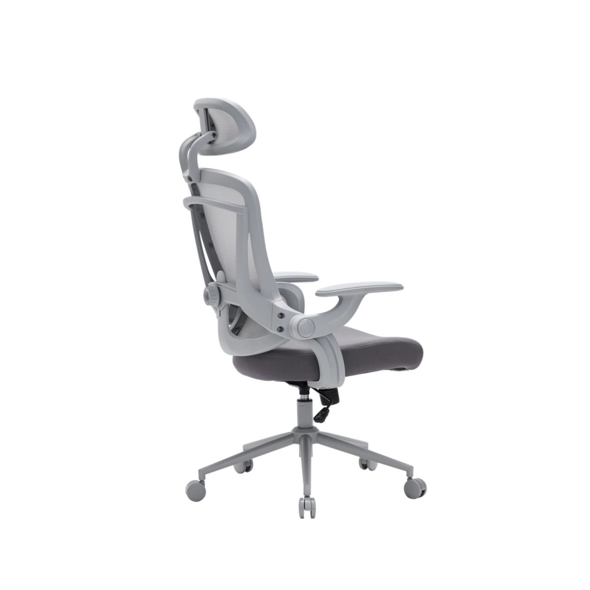 NHO-0013GR,Gray office chair with mesh backrest on a white background
