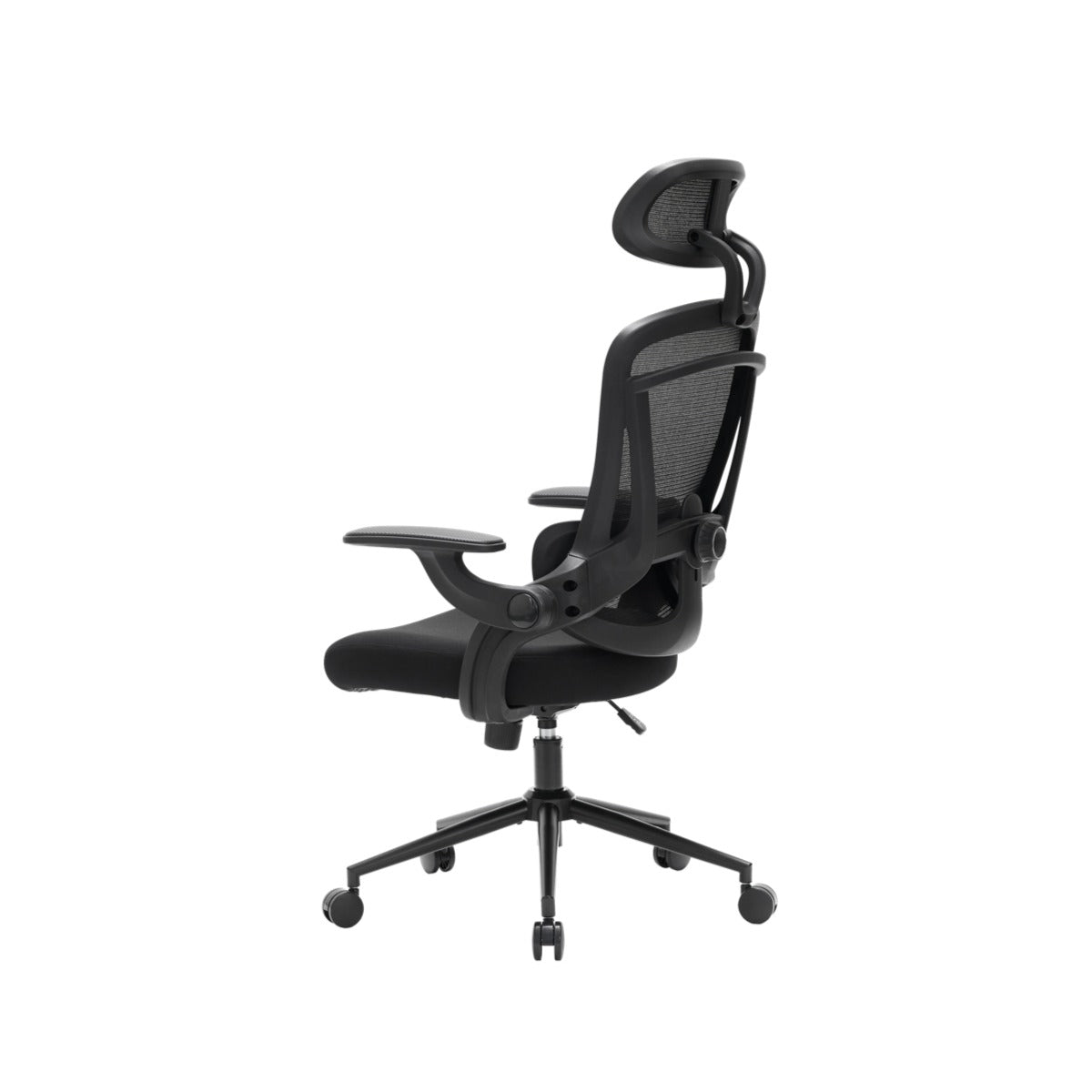 NHO-0013BL,Black office chair with mesh backrest on a white background