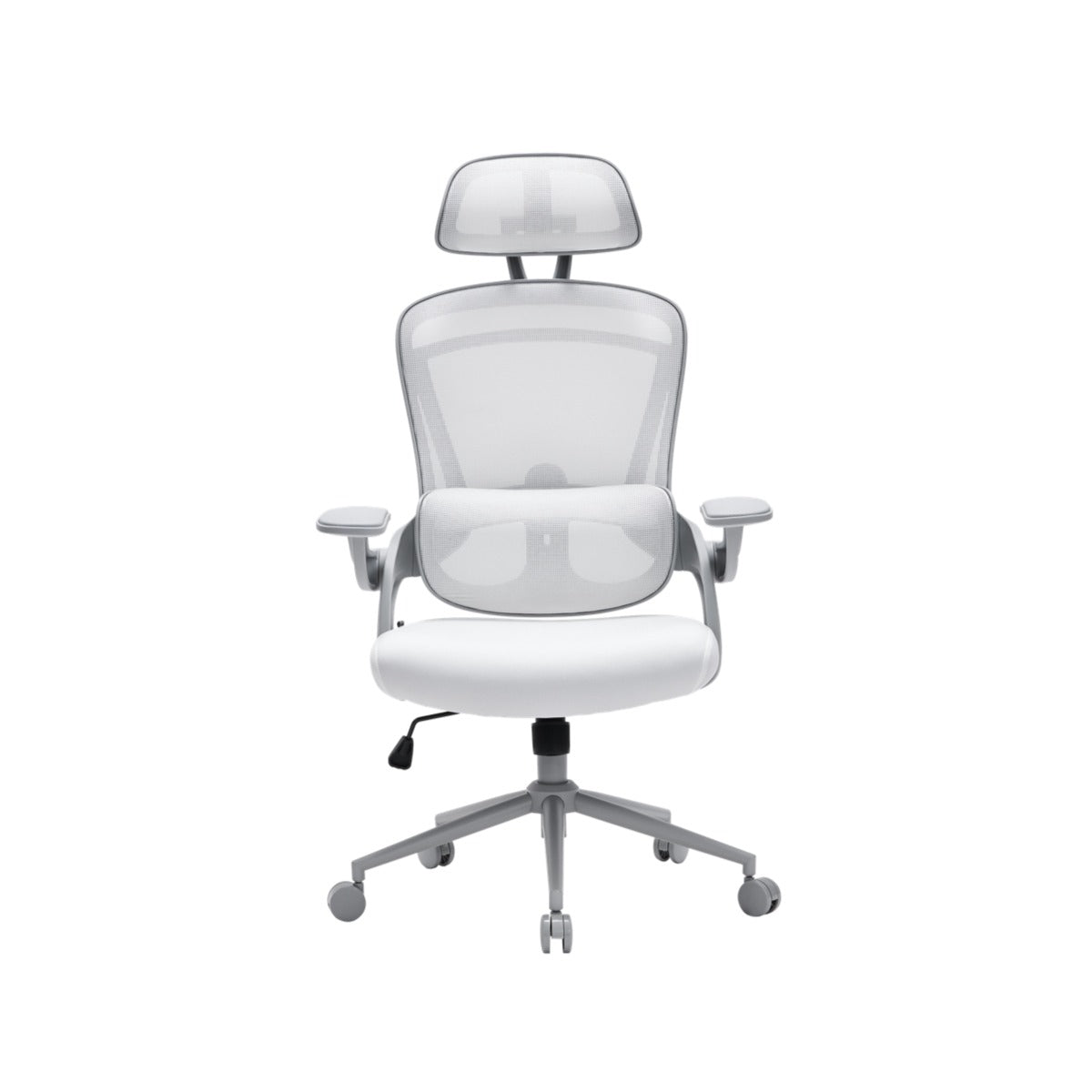 NHO-0013WH,White office chair with headrest on a white background