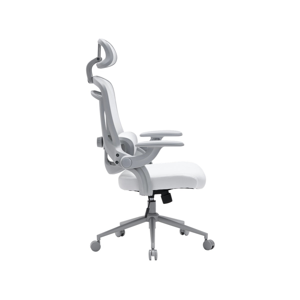 NHO-0013WH,White office chair with adjustable headrest on a white background