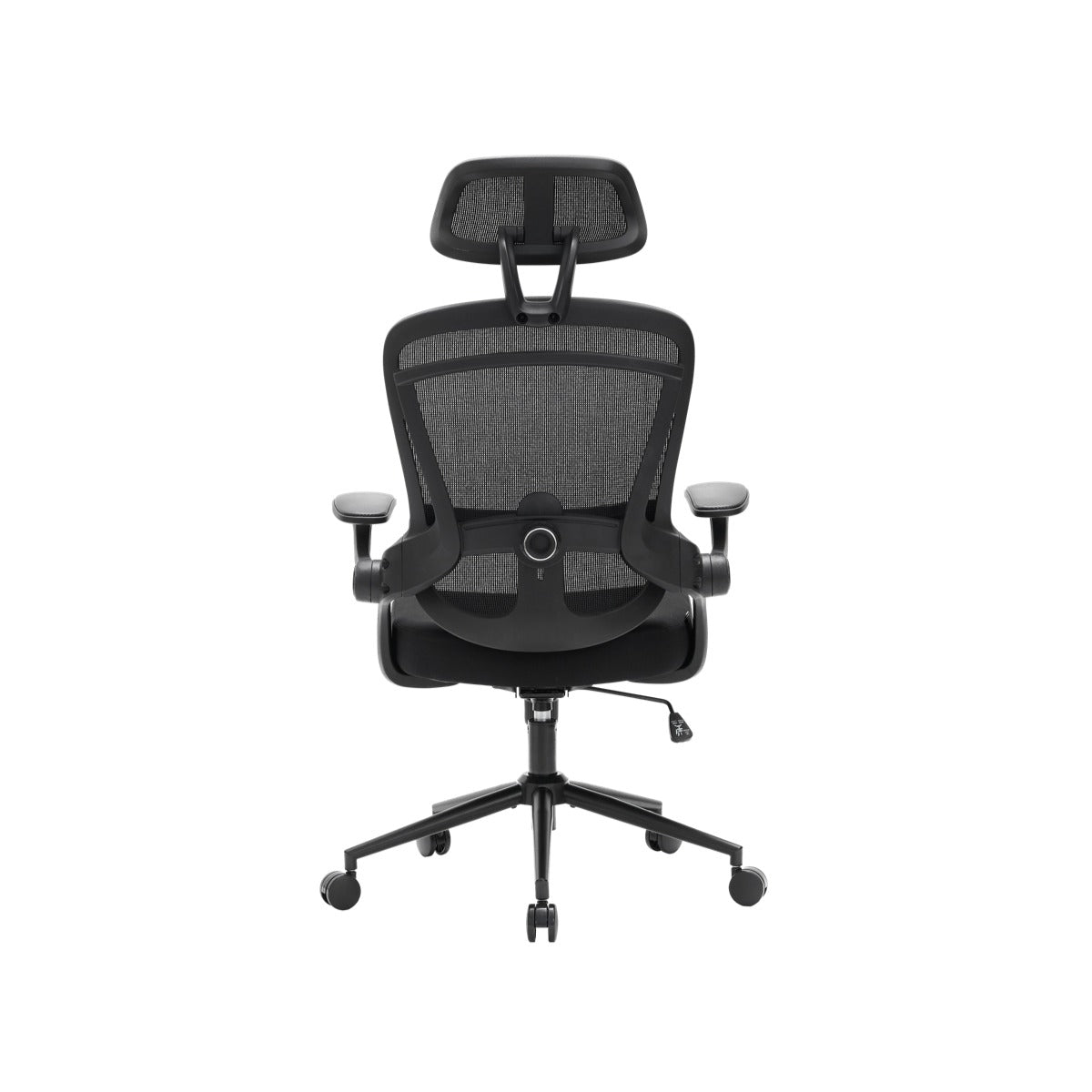 NHO-0013BL,Black office chair with mesh backrest on a white background