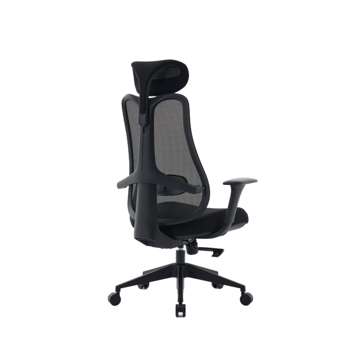 NHO-0024BL,Black office chair with mesh back on a white background