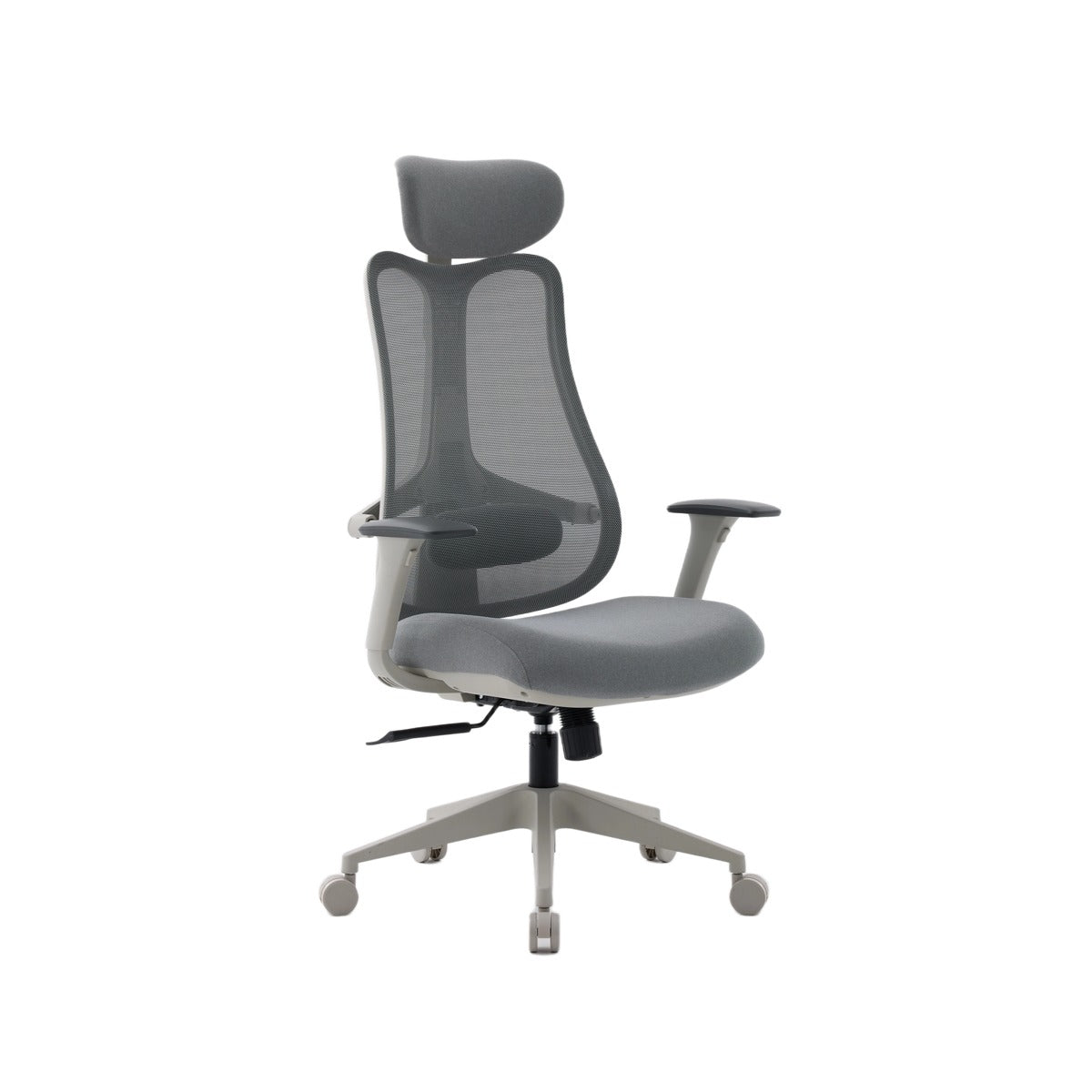 NHO-0024GR,Gray office chair with headrest on a white background