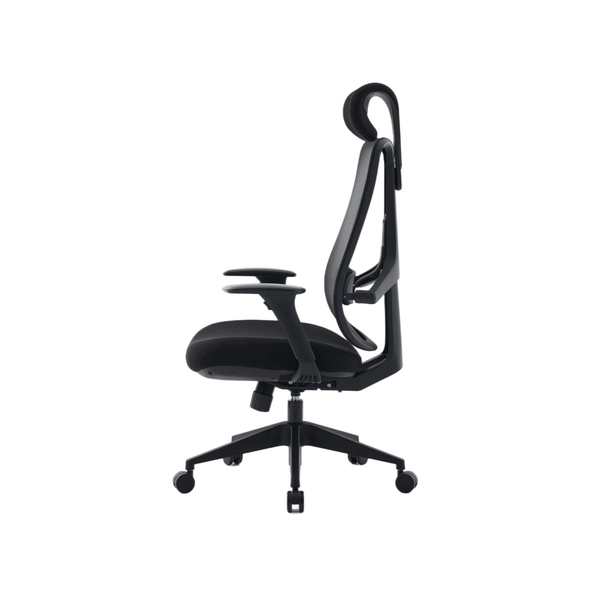 NHO-0024BL,Black office chair with adjustable backrest on a white background