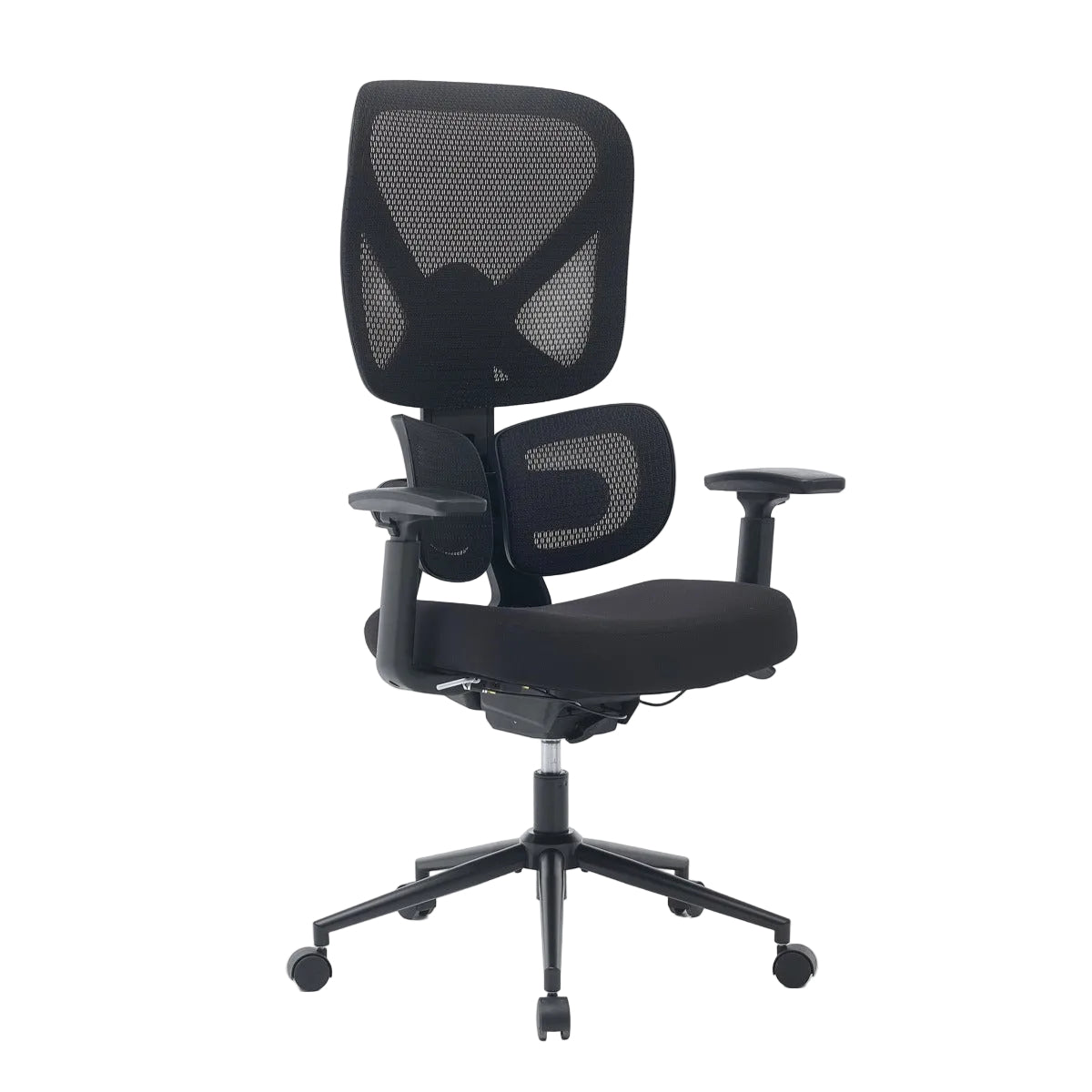 NHO-0023BL,Black office chair with mesh back on a white background