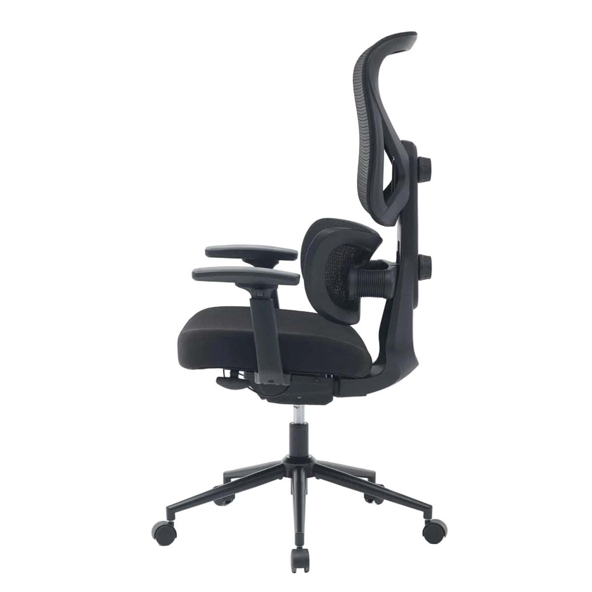 NHO-0023BL,Black office chair with mesh back on a white background