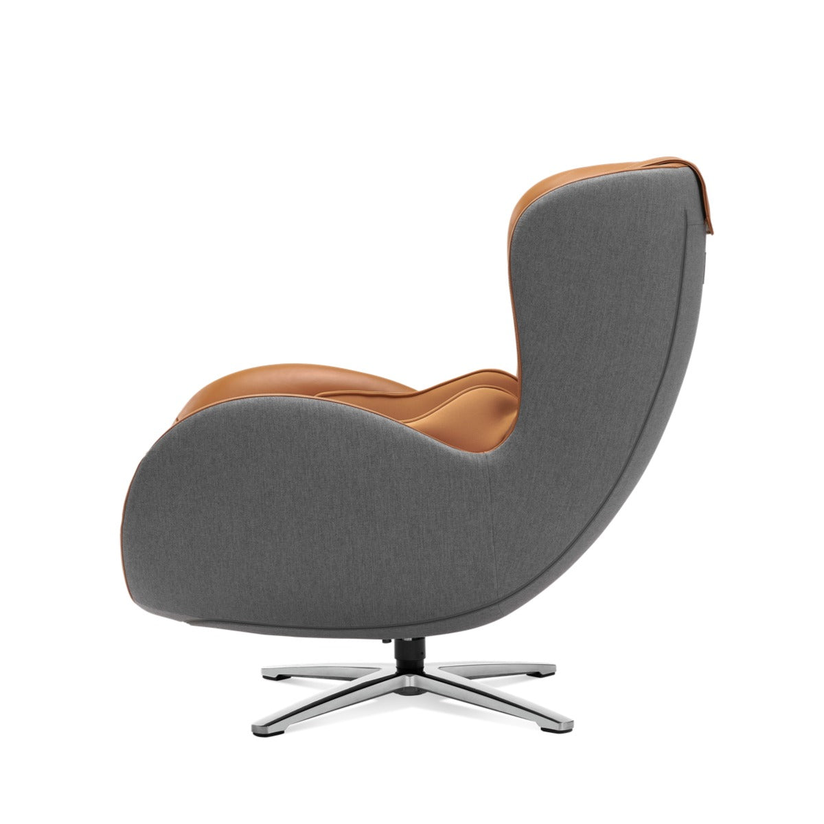 N-0003CR-V2,Modern chair with gray cushioned backrest and brown seat on a white background