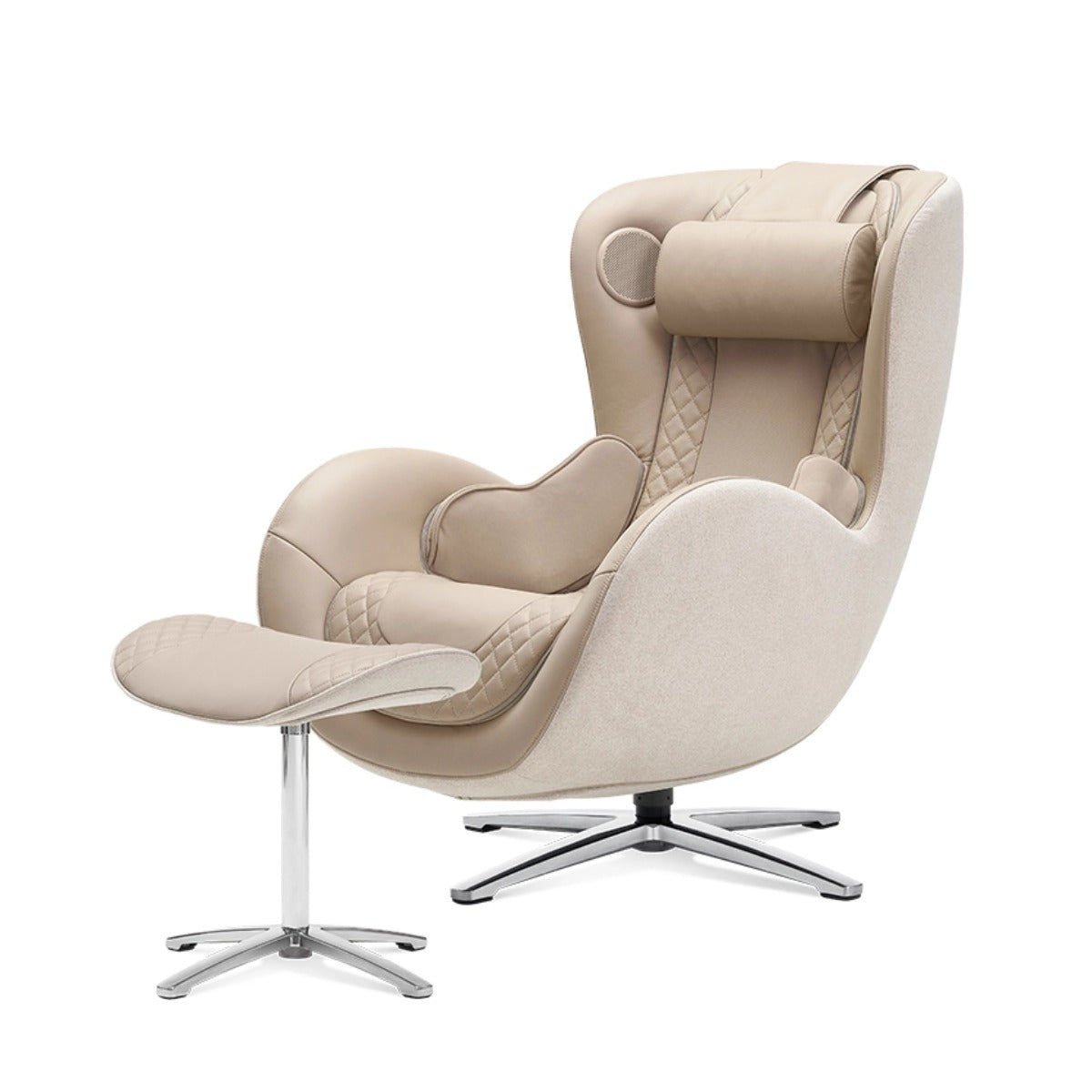 N-0003MS-V2,Mellow Sand armchair with ottoman on a white background
