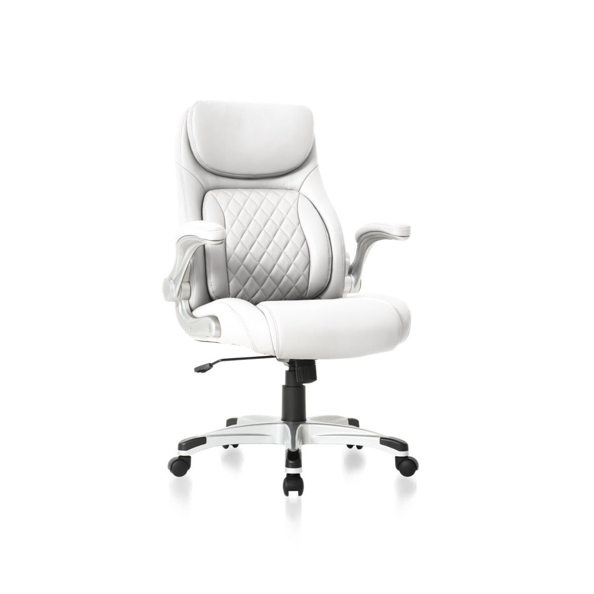 NHO-0004WH,White office chair with quilted design on a white background