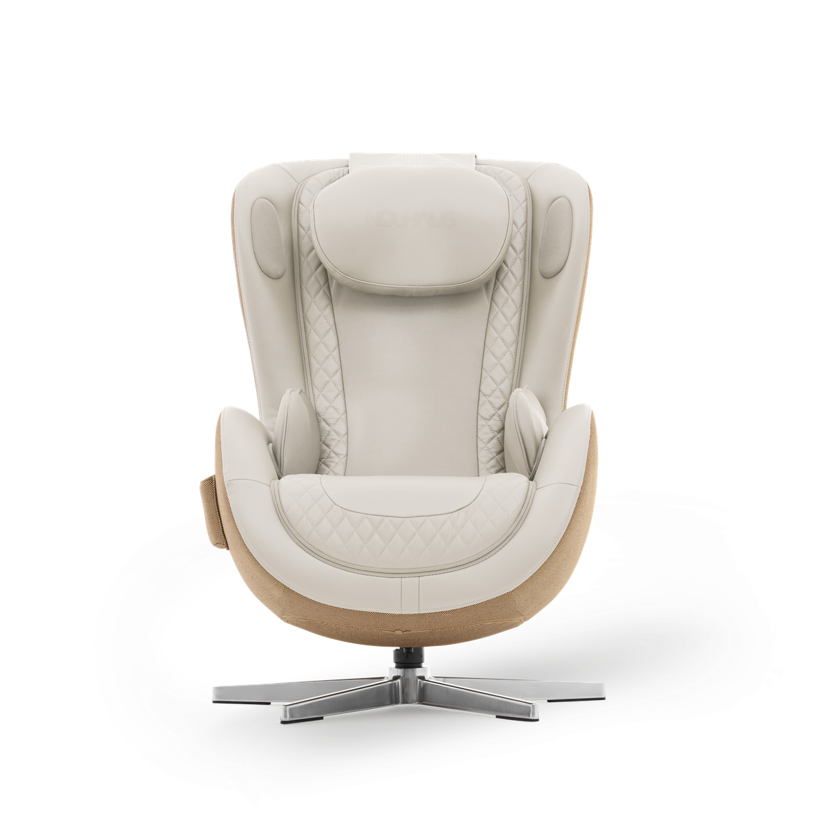 N-0004EW-V2, Modern Elder White armchair with wooden base on a white background