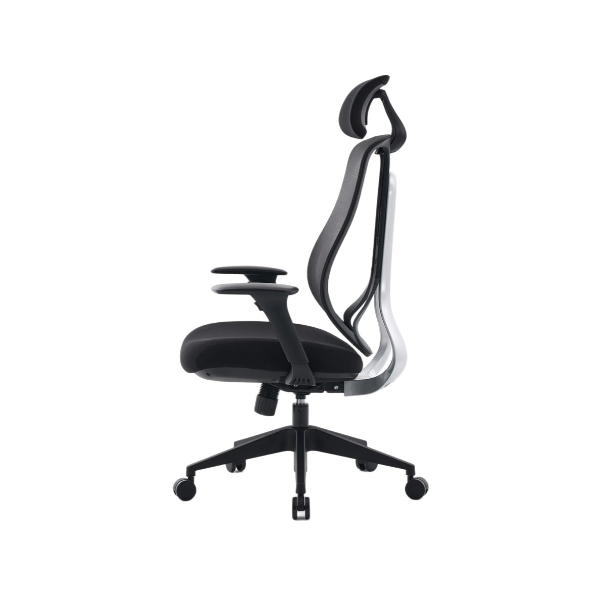 NHO-0025BL,Black office chair with clear backrest on a white background