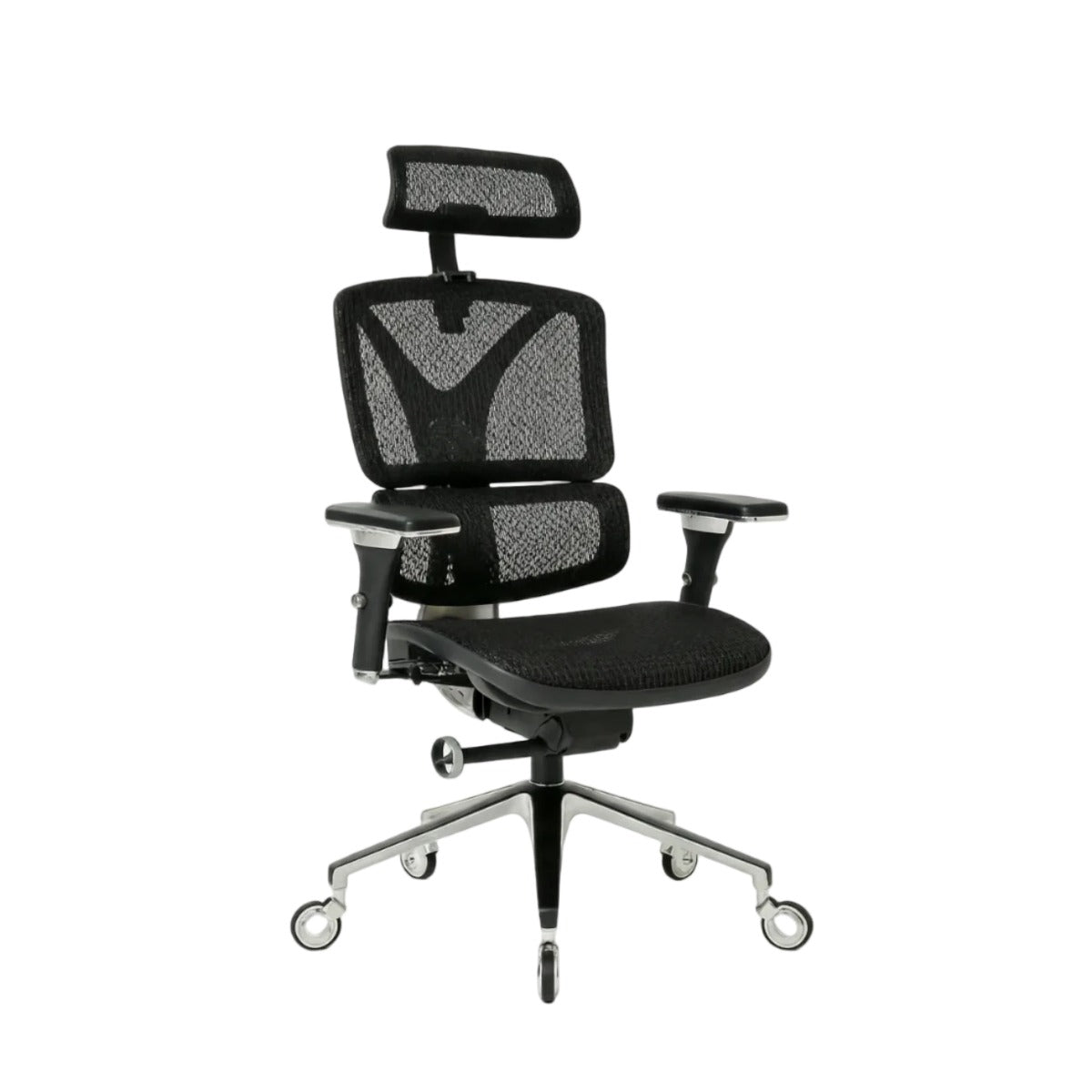 NHO-0005BL,Black Coffee office chair with mesh backrest on a white background
