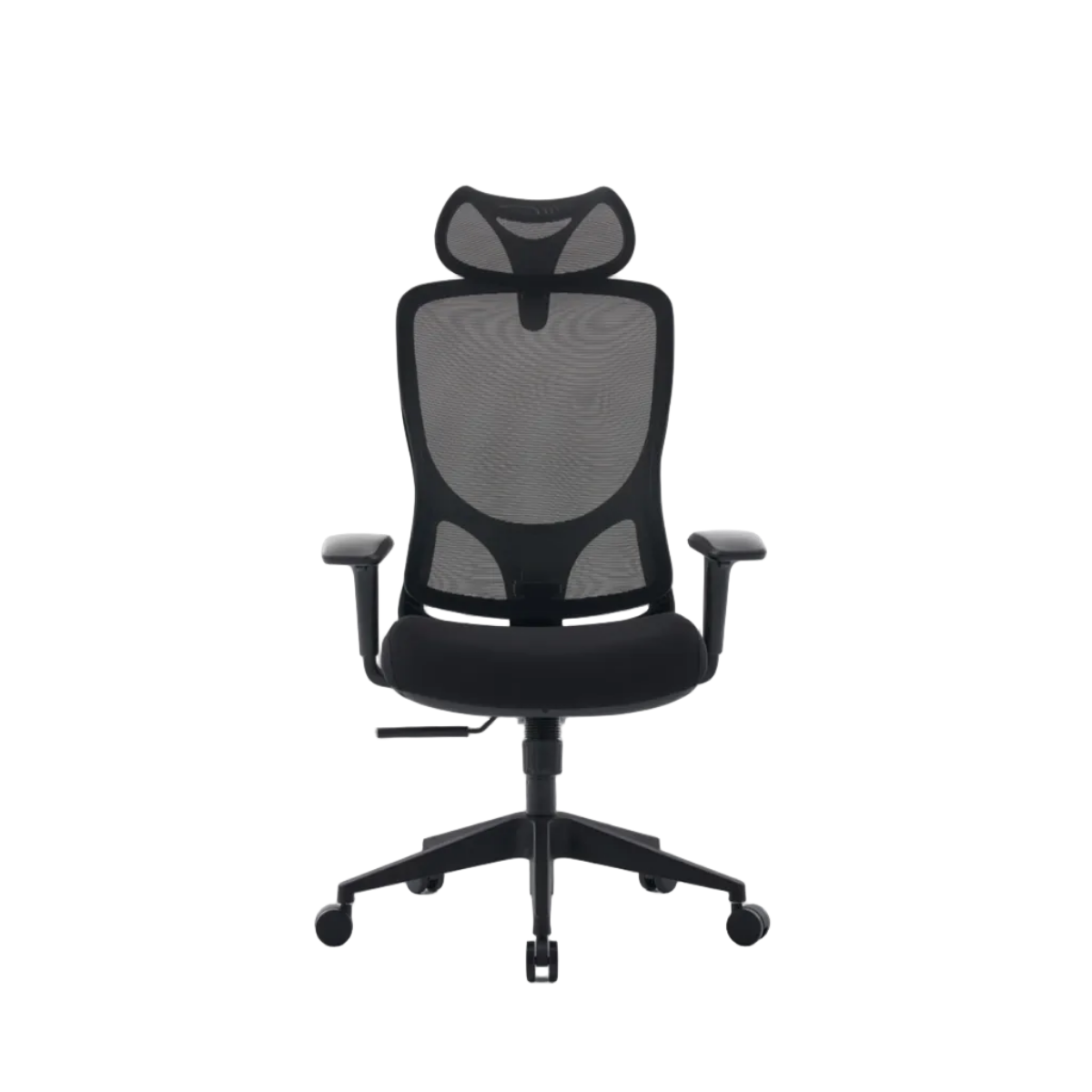 NHO-0026BL,Black office chair with mesh back on a white background