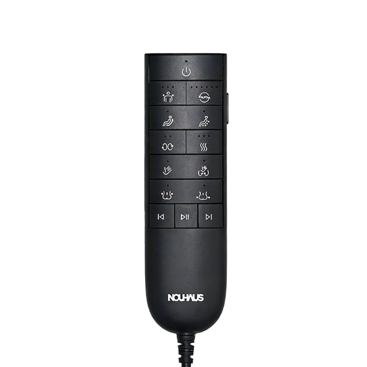N-0003DC-V2, Black control panel with various buttons and Nouhaus branding on a white background