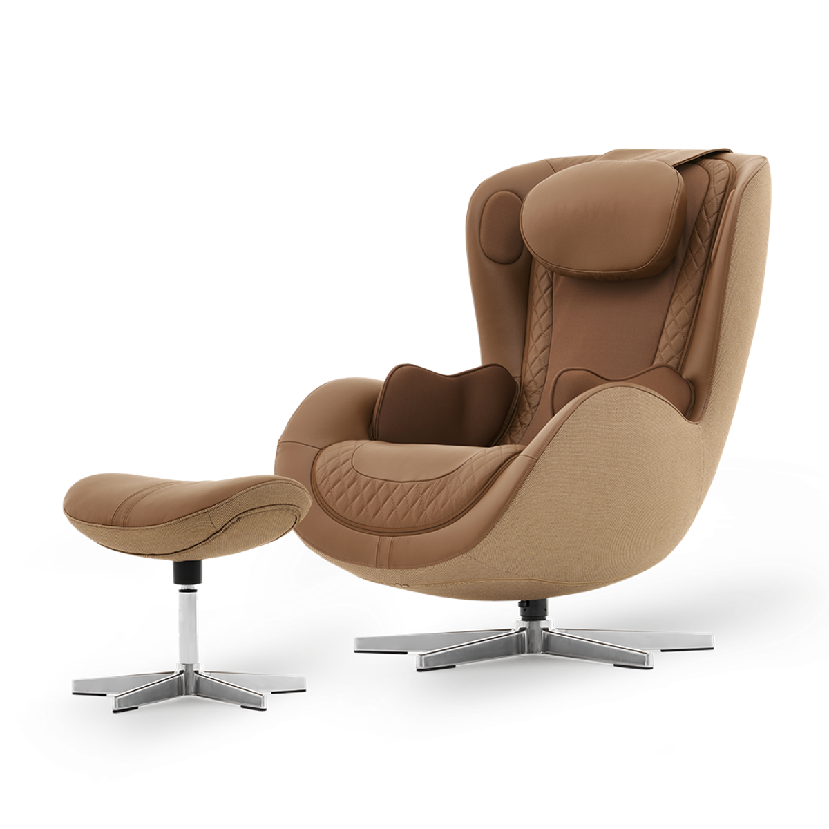 N-0004DC-V2,Dark Caramel armchair with ottoman on a white background