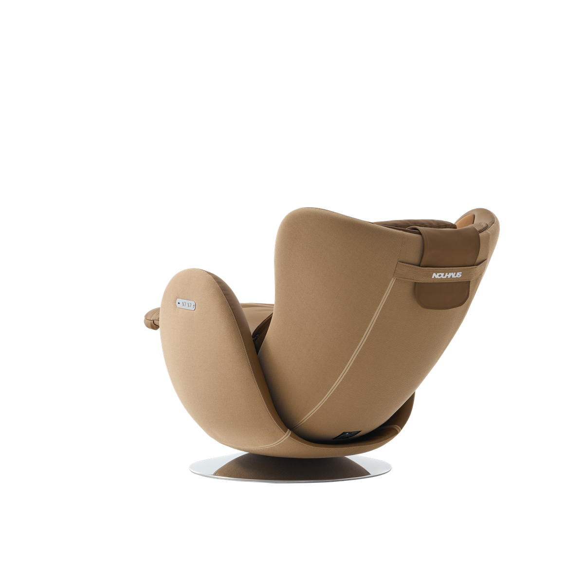NR-SN100L-CM,Dark Caramel baby seat with 'Nouhaus' branding on a white background
