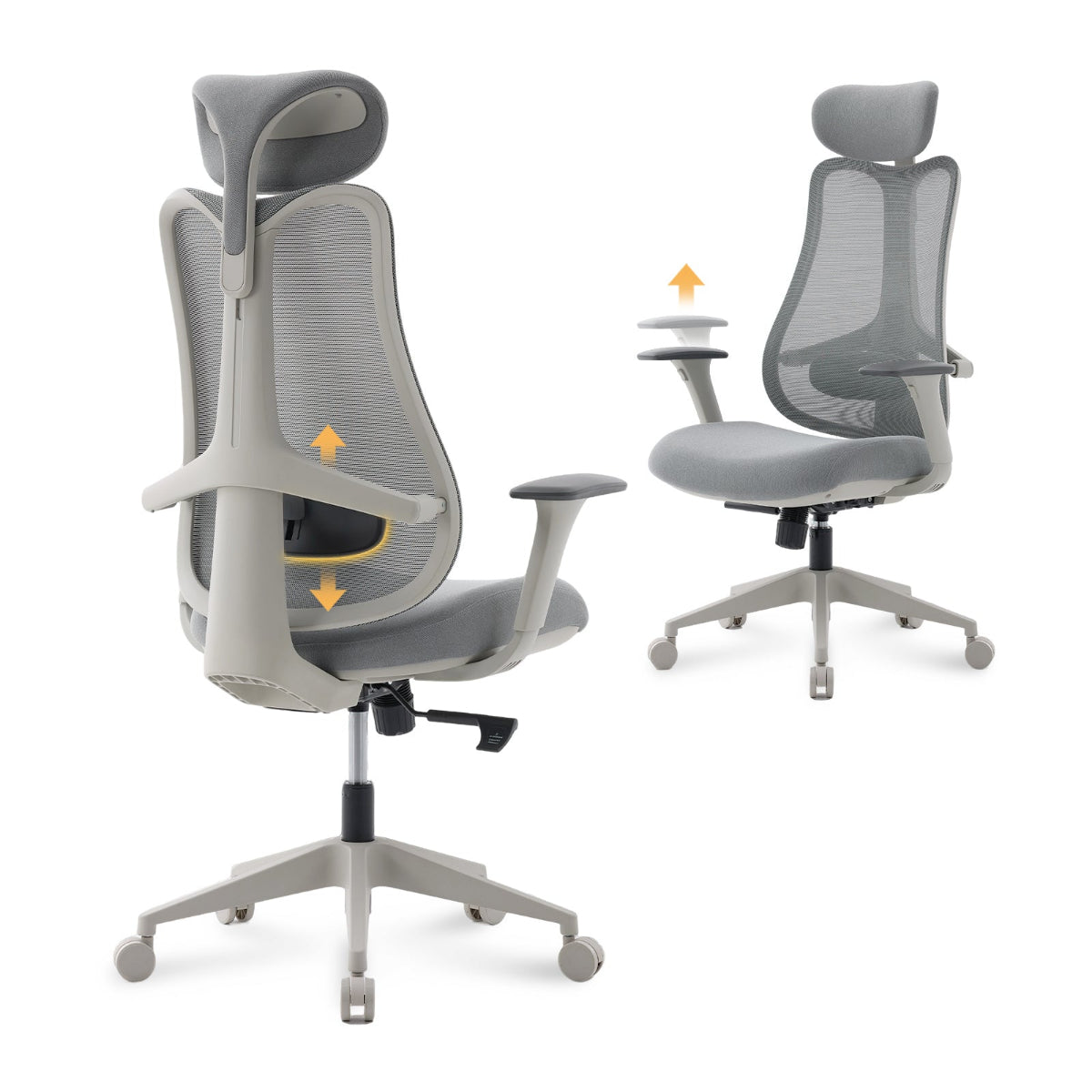 NHO-0024GR,Gray office chair with adjustable features on a white background