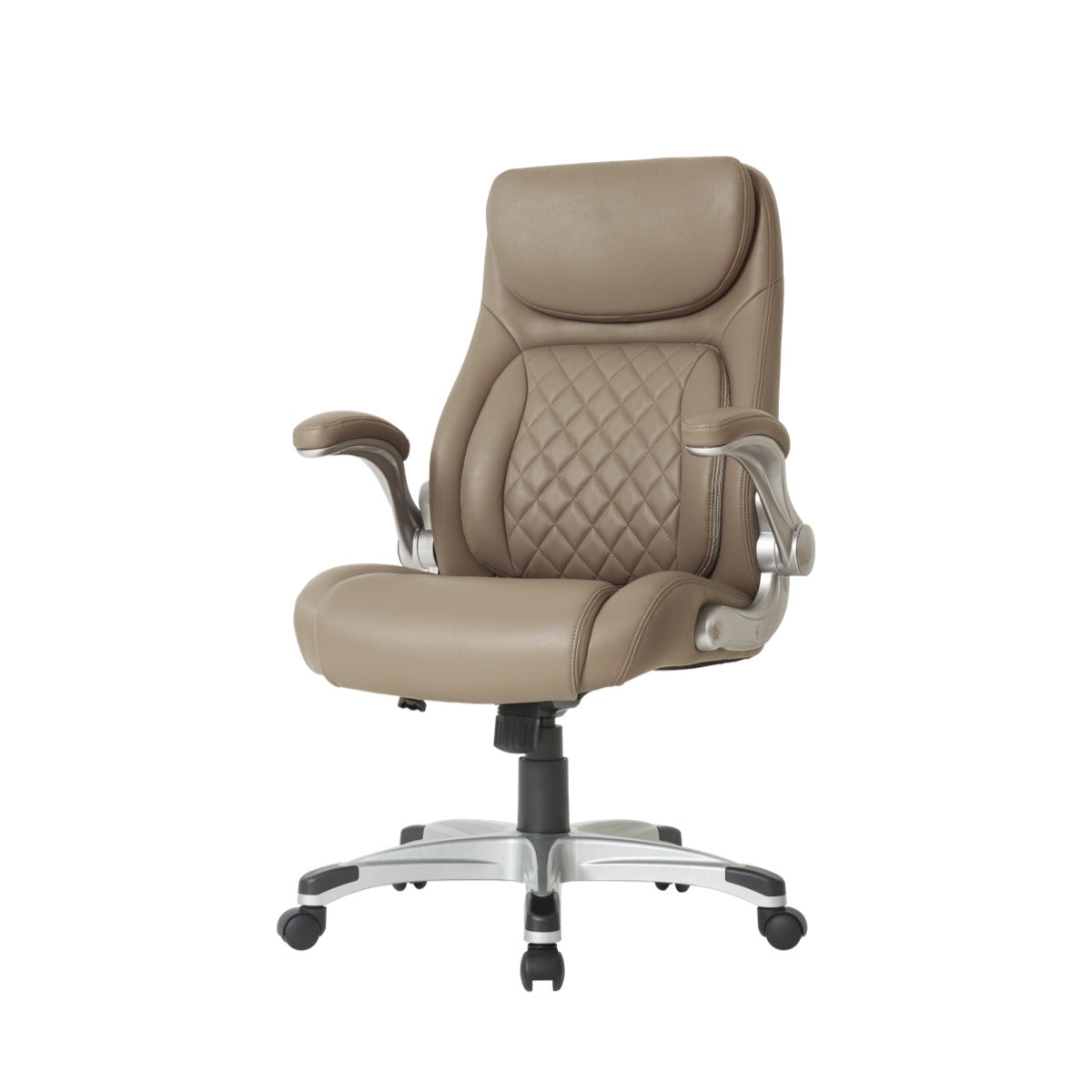 NHO-0004TP,Taupe office chair with quilted design on a white background