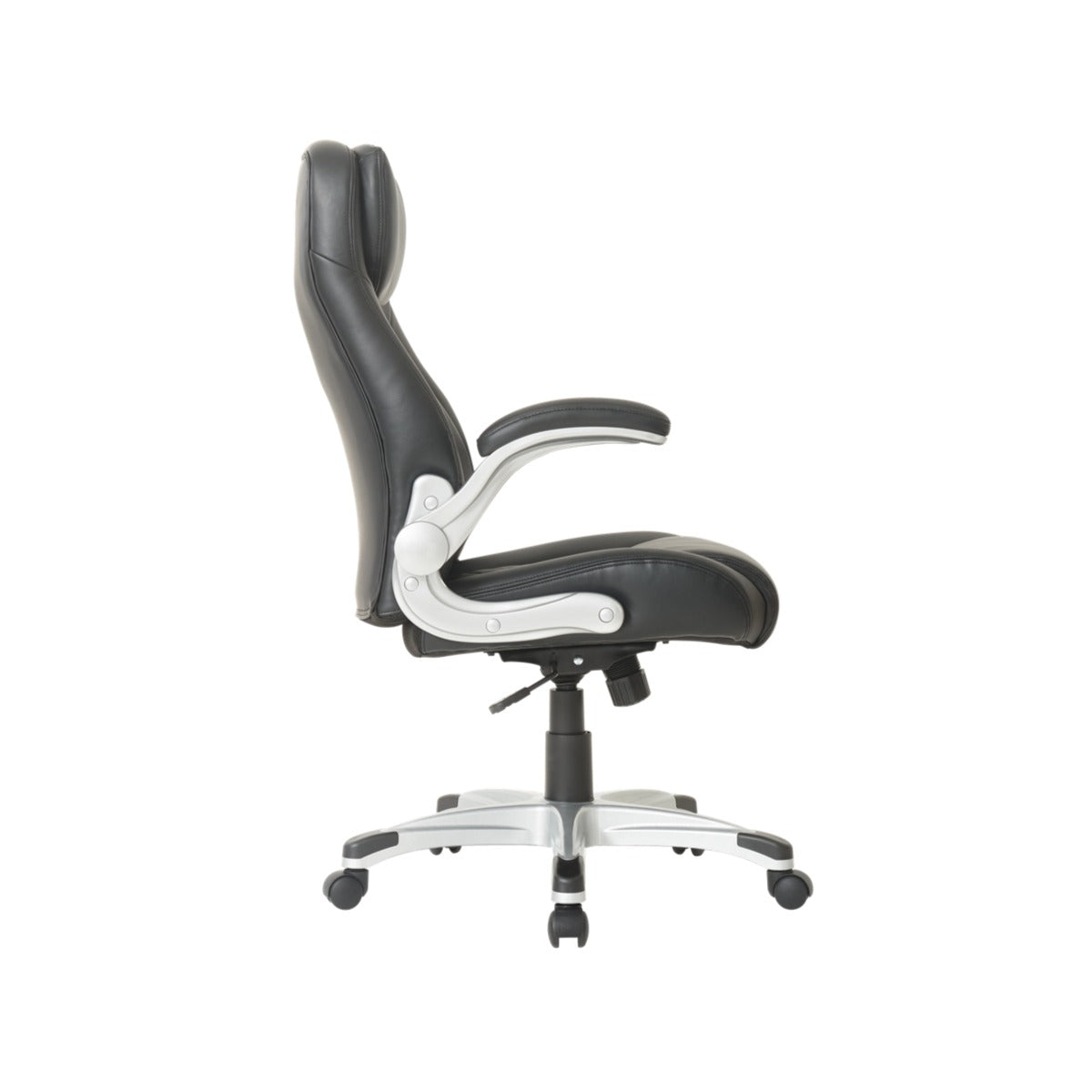 NHO-0004BL, Black office chair with white accents on a white background