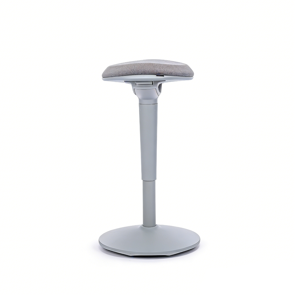 NH0-0019GR, gray adjustable-height active stool with a padded fabric seat and a stable round base, presented against a white background.