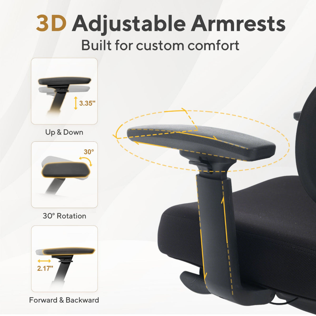 NH0-0023BL,Ergonomic chair with adjustable armrests on a white background