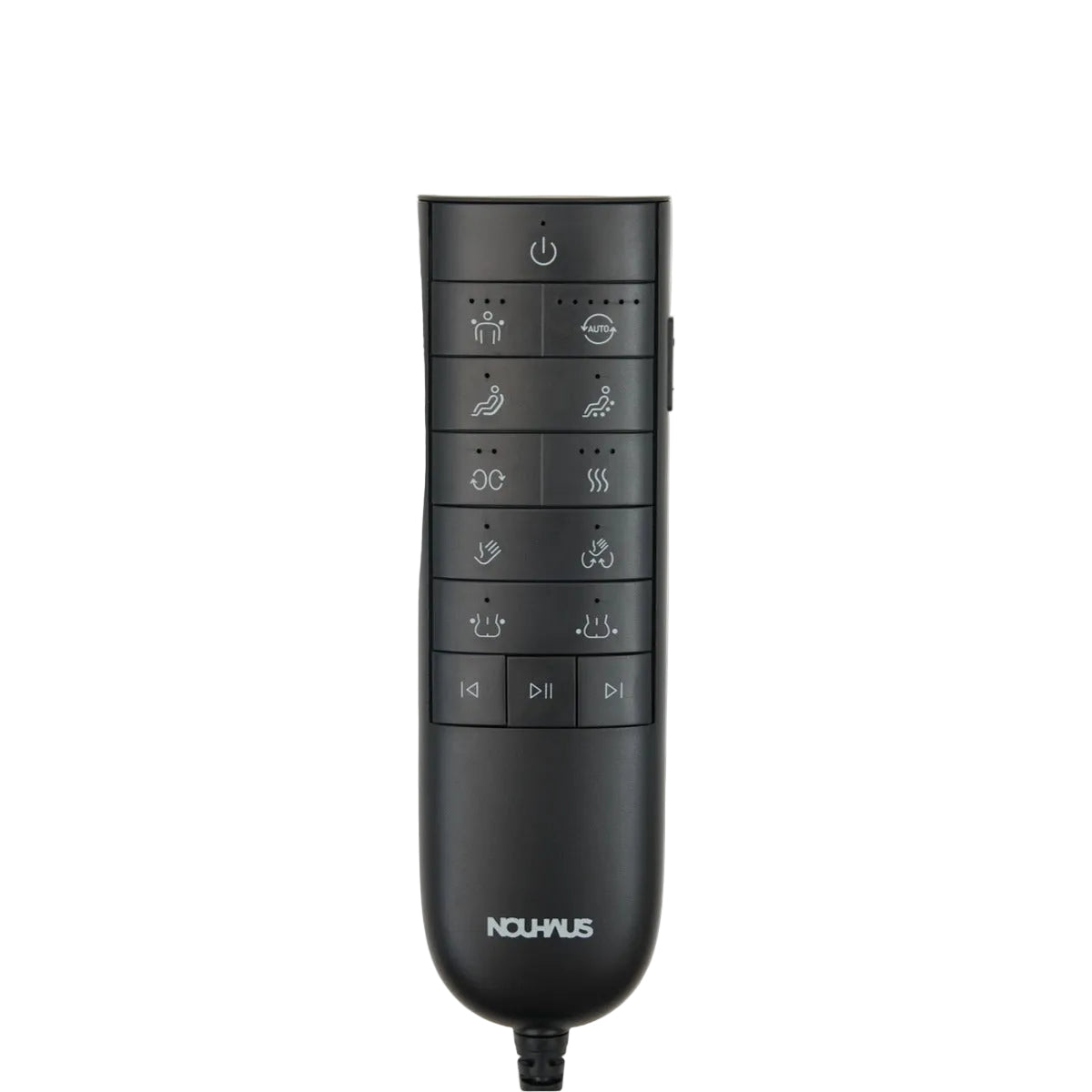 N-0003TB-V3, A black NOUHAUS remote control with multiple buttons for different heating modes, shown against a plain white background.