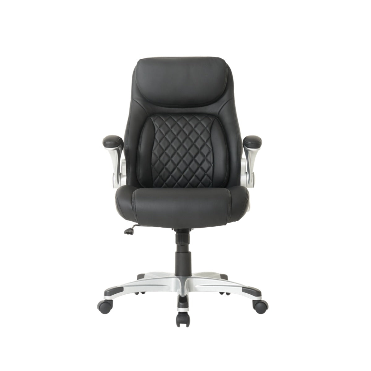 NHO-0004BL, Black office chair with quilted design on a white background