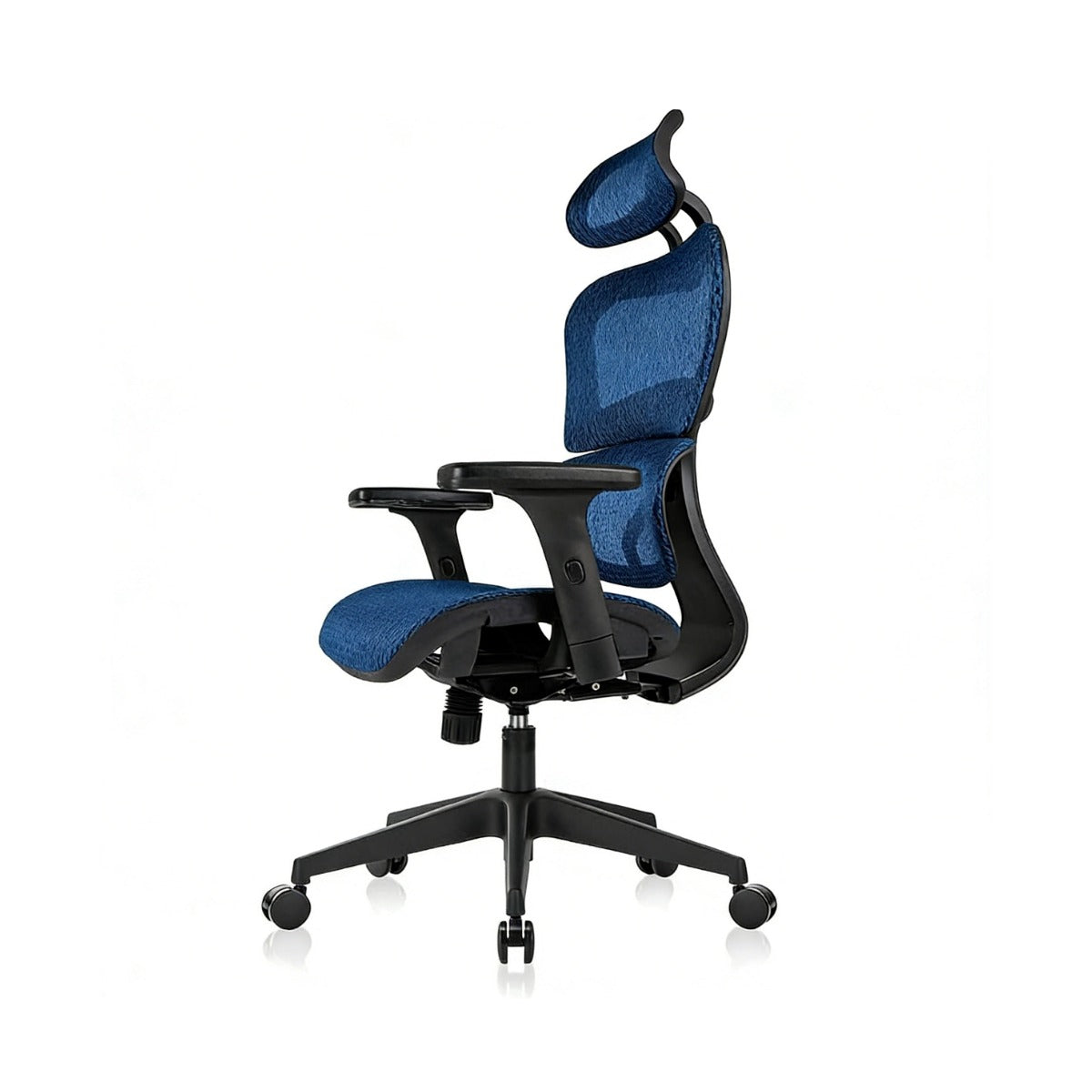 NHO-0001BU-L,Blue office chair with black base on a white background