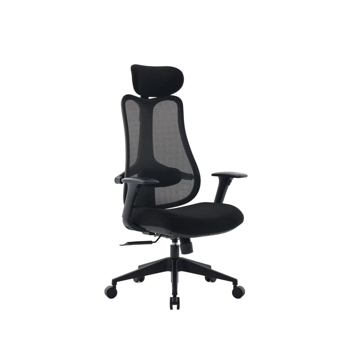 NHO-0024BL,Black office chair with mesh back on a white background