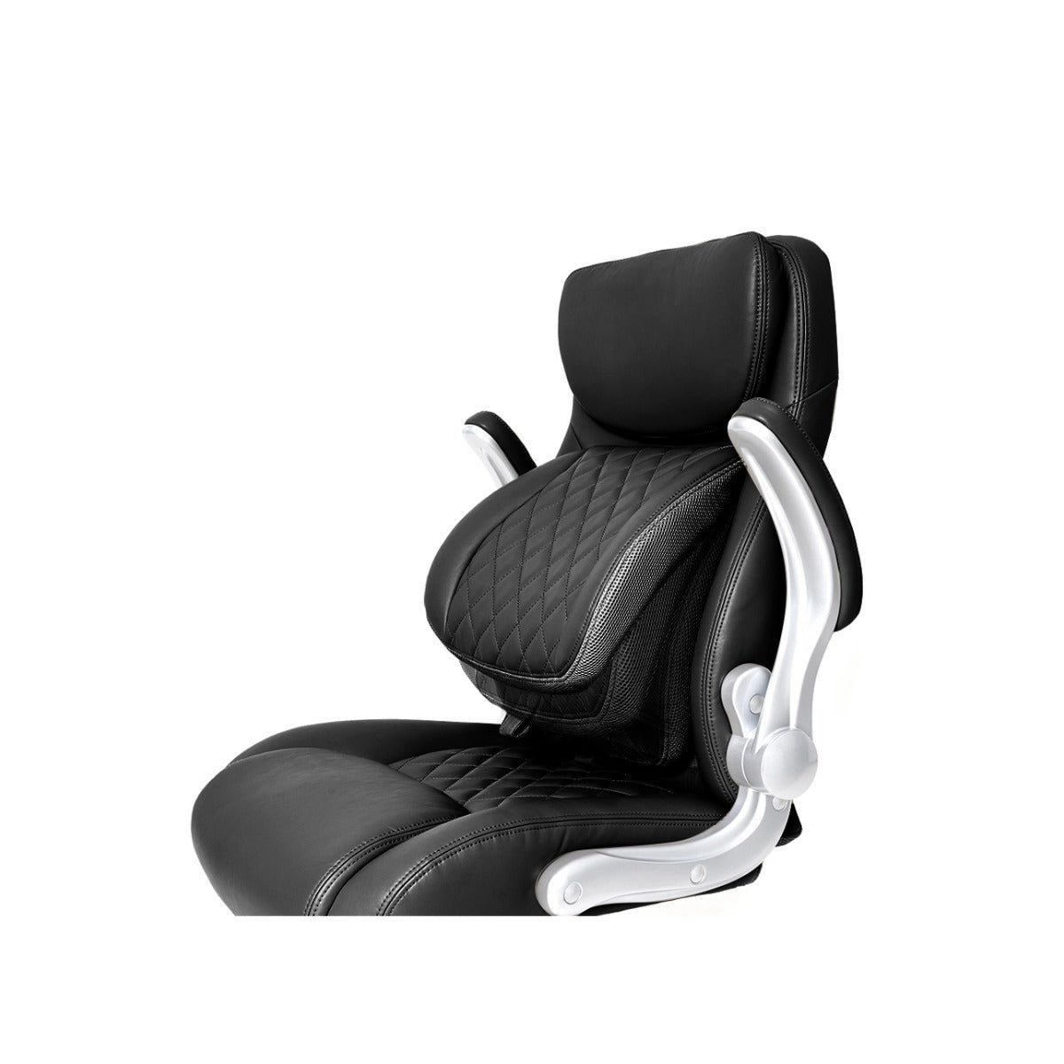 NHO-0004BL,Black office chair back cover with white armrest on a white background
