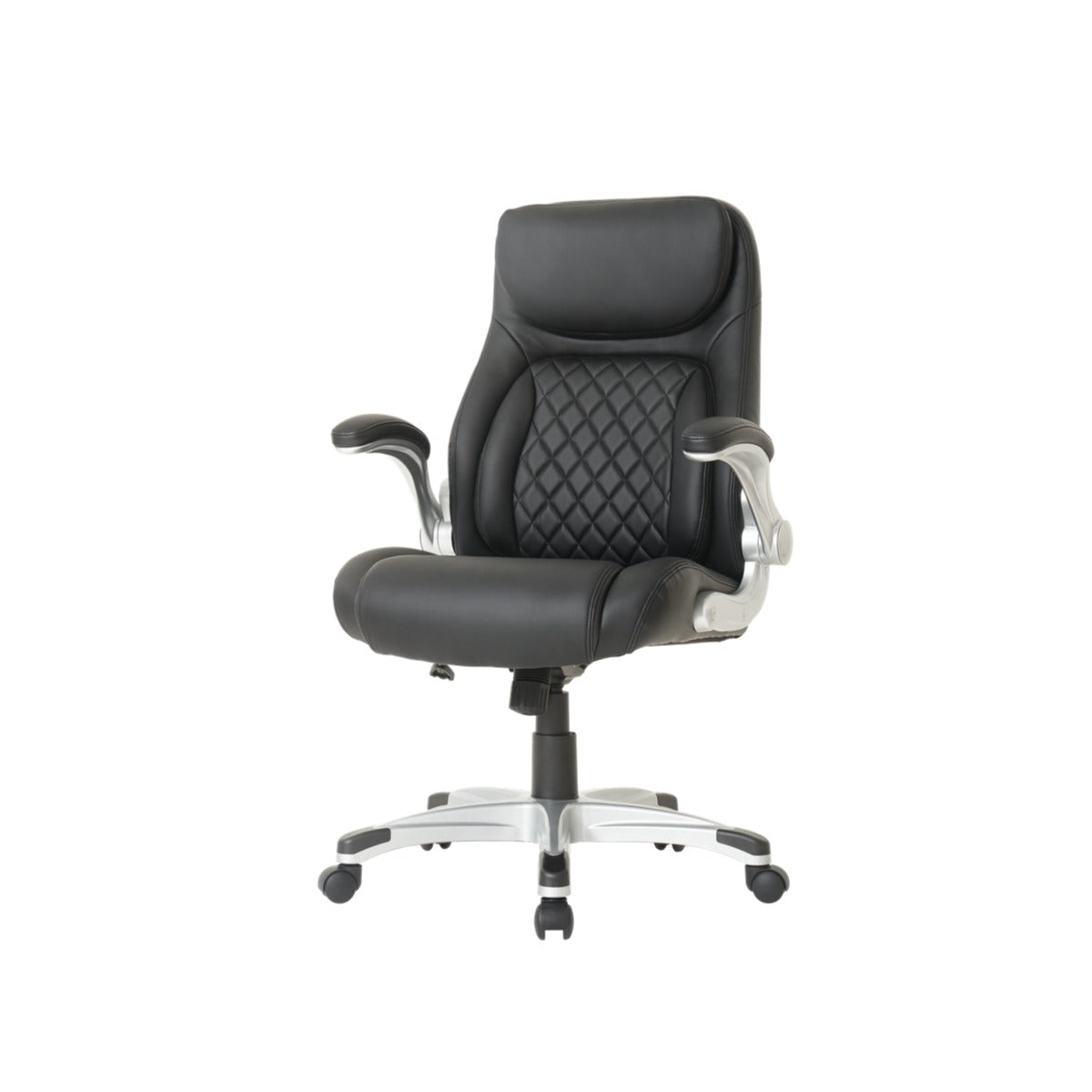 NHO-0004BL, Black office chair with quilted backrest on a white background