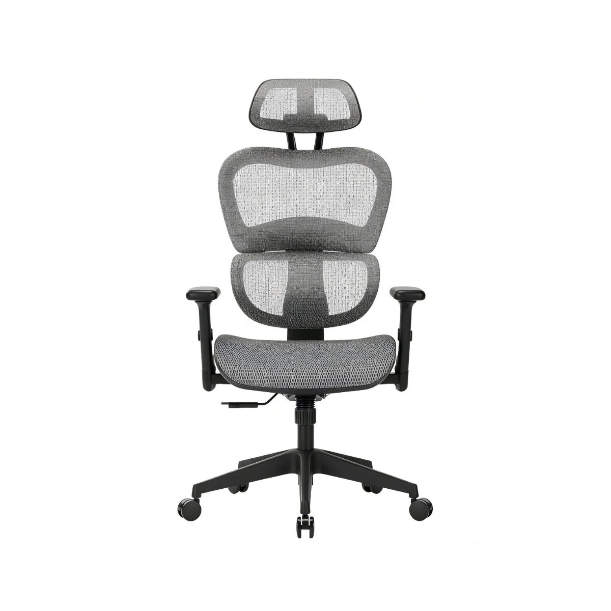 NHO-0001GR-L,Light Grey mesh office chair with headrest on a white background