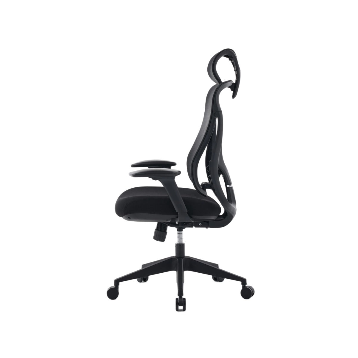 NHO-0026BL,Black office chair with adjustable armrests on a white background