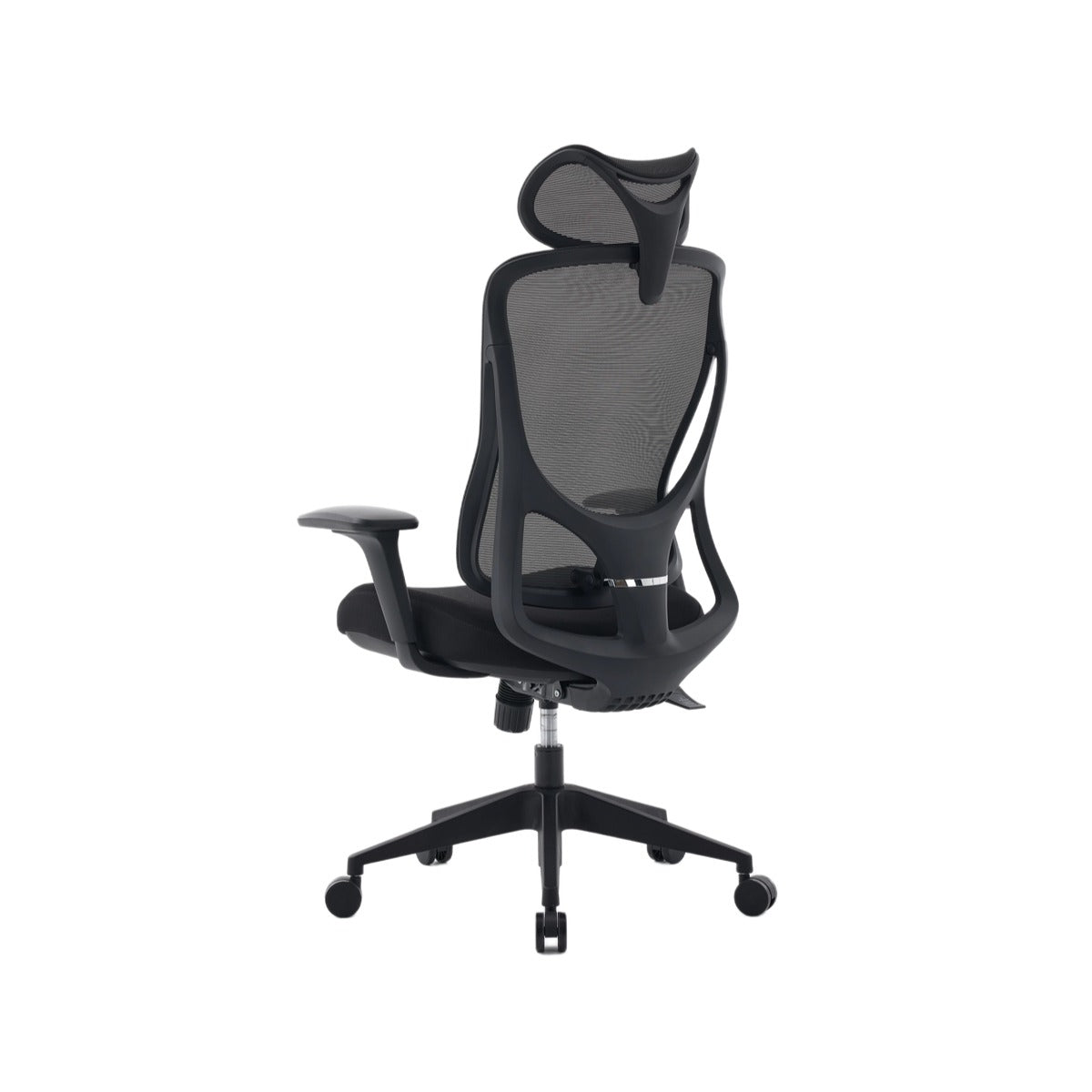 NHO-0026BL,Black office chair with mesh backrest on a white background