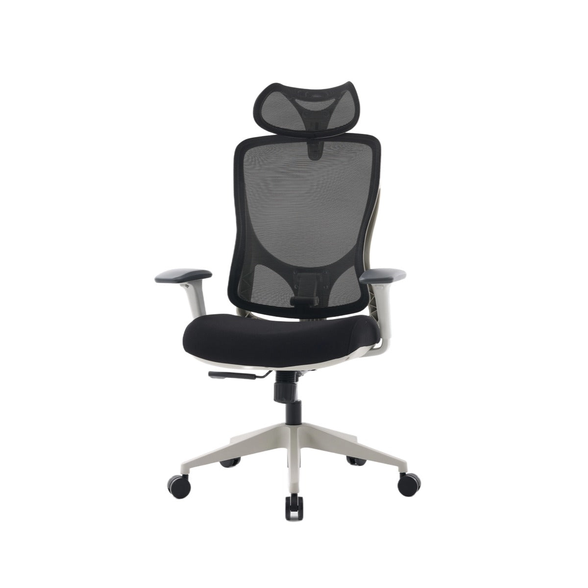 NHO-0026GR,Gray office chair with mesh backrest on a white background