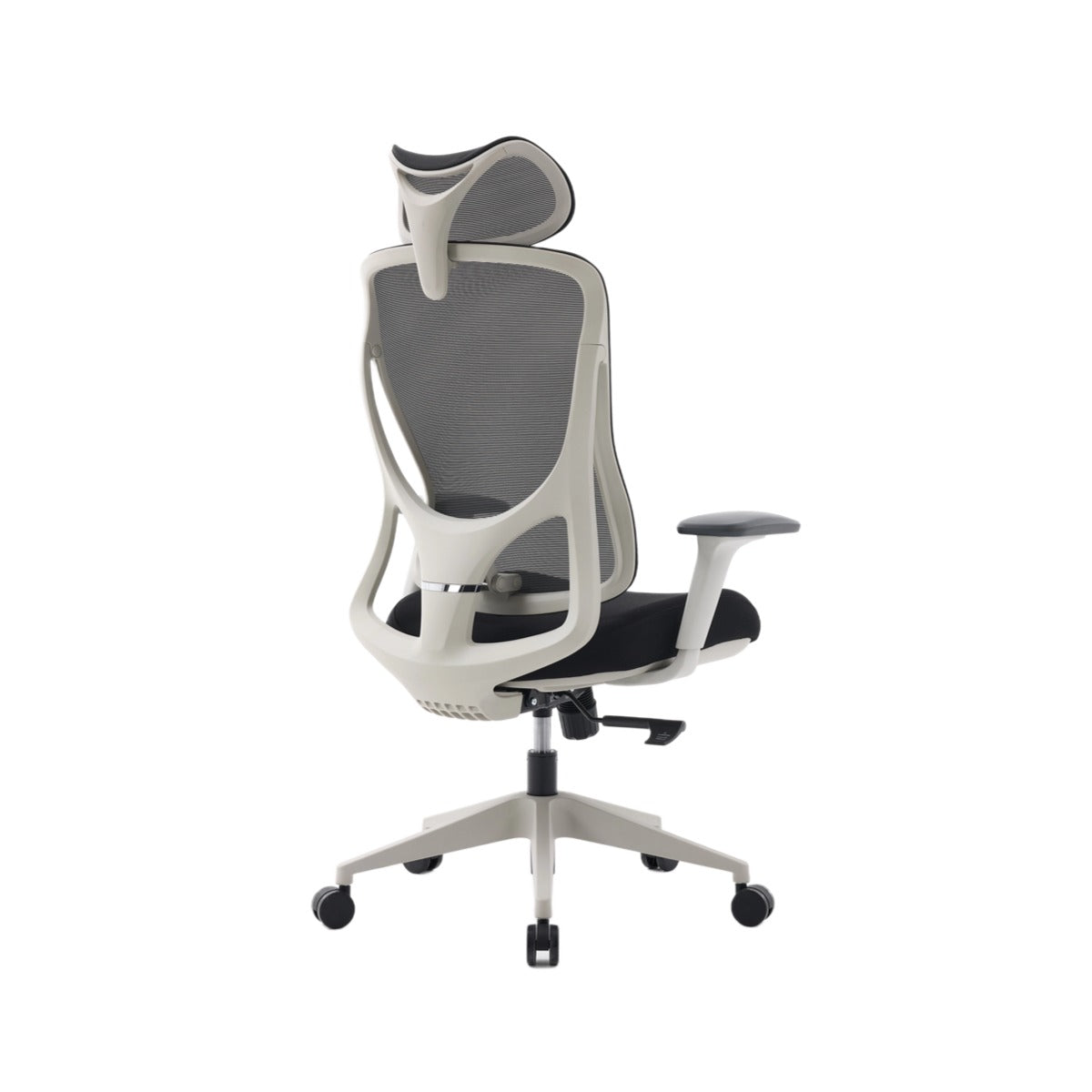 NHO-0026GR,Ergonomic office chair with mesh back and black seat on a white background