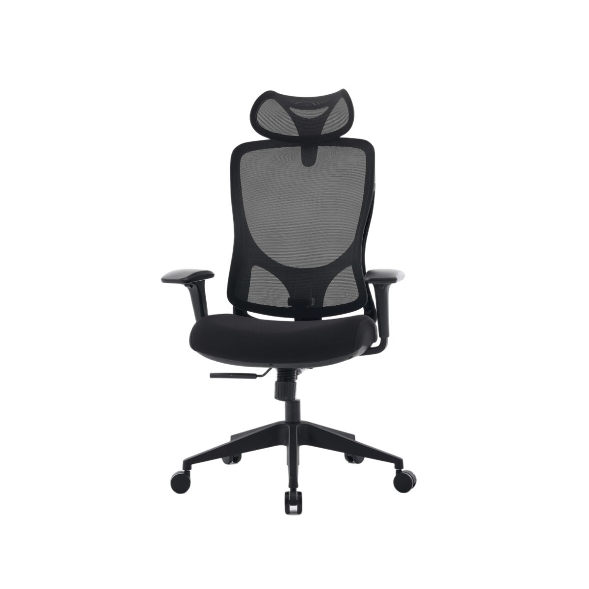NHO-0026BL,Black office chair with mesh back on a white background